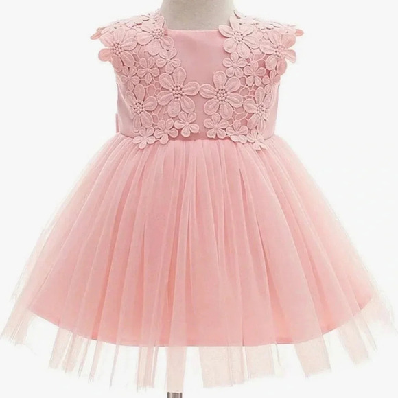 2/$25 Baby Girl Tutu Dress Tulle Gowns Peach Flower Occasion Lined Chiffon 6-9mo - Picture 4 of 17